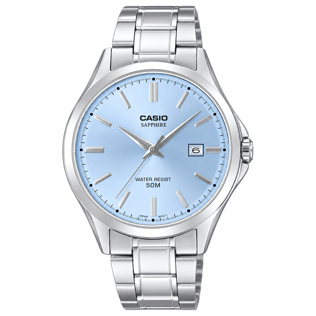 RELOJ PARA HOMBRE CASIO MTS-115D-2A2VDF ANÁLOGO COLOR CELESTE Y PLATEADO | CAS-132 - 1