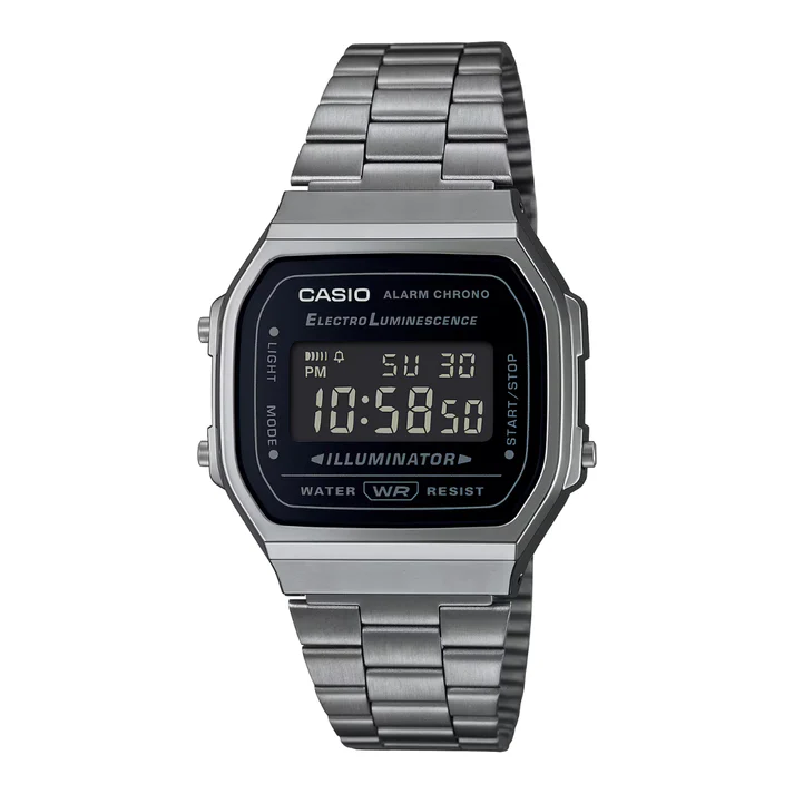 RELOJ UNISEX CASIO A168WGG-1BDF DIGITAL VINTAGE COLOR GRIS OSCURO | CAS-150 - 1