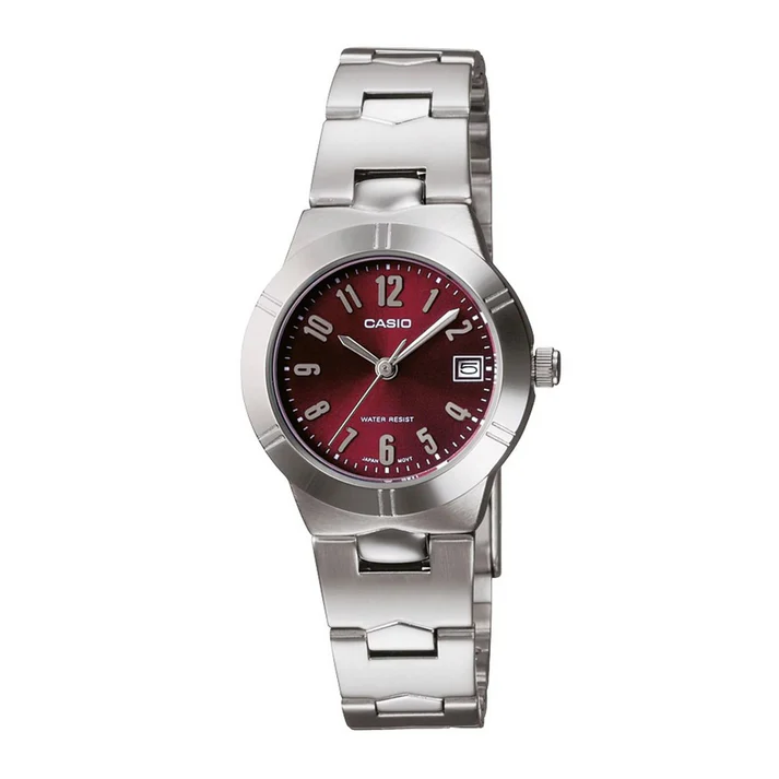 RELOJ PARA MUJER CASIO LTP-1241D-4A2DF ANALÓGICO COLOR PLATEADO Y ROJO | CAS-194 - 1
