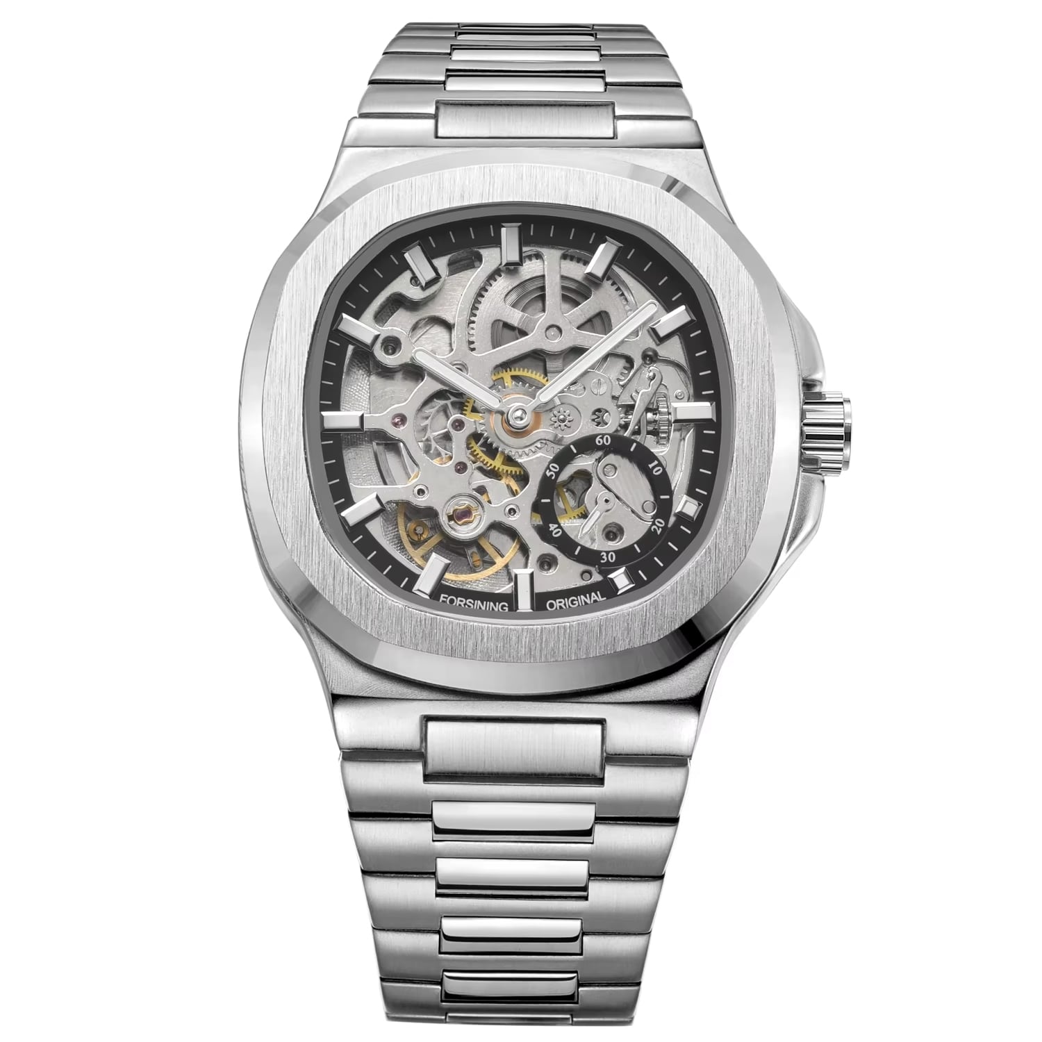 RELOJ FORSINING TM473 SKELETON AUTOMATICO PARA HOMBRE DE ACERO INOXIDABLE COLOR PLATEADO FOR-32 - 1