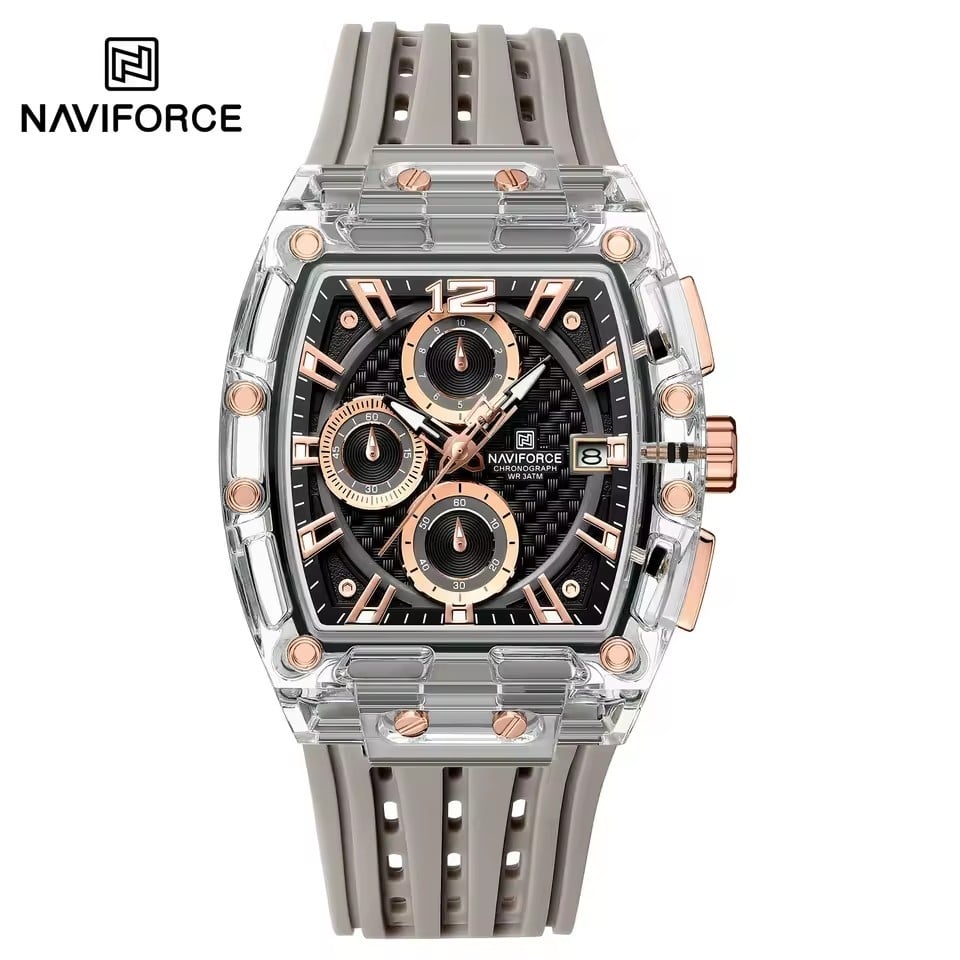 RELOJ NAVIFORCE NF7105 CRONOGRAFO DEPORTIVO PARA HOMBRE DE SILICONA COLOR GRIS Y ORO ROSA NAV-260 - 1