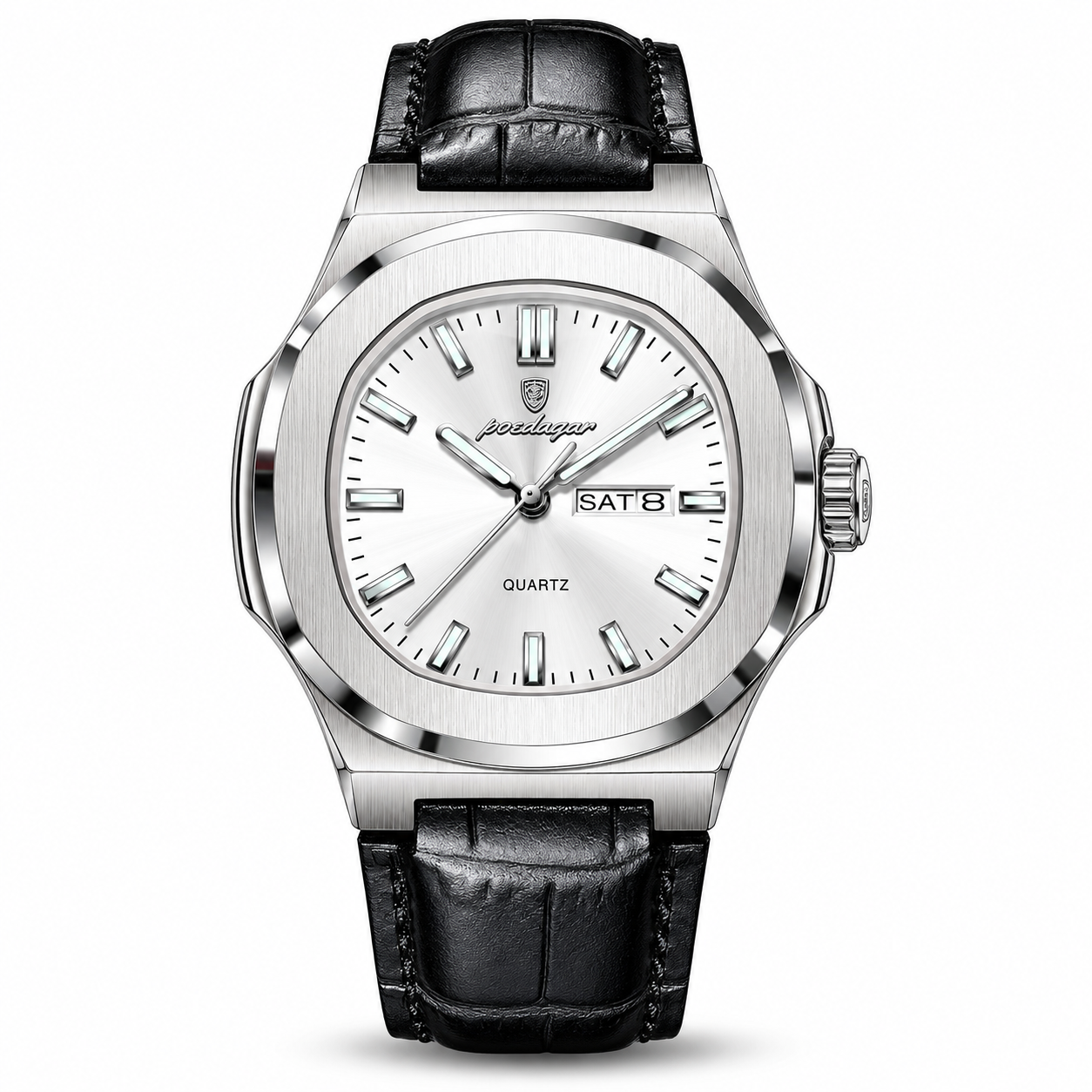 RELOJ POEDAGAR 853 CASUAL PARA HOMBRE DE CUERO COLOR BLANCO NEGRO Y PLATEADO POE-55 - 1