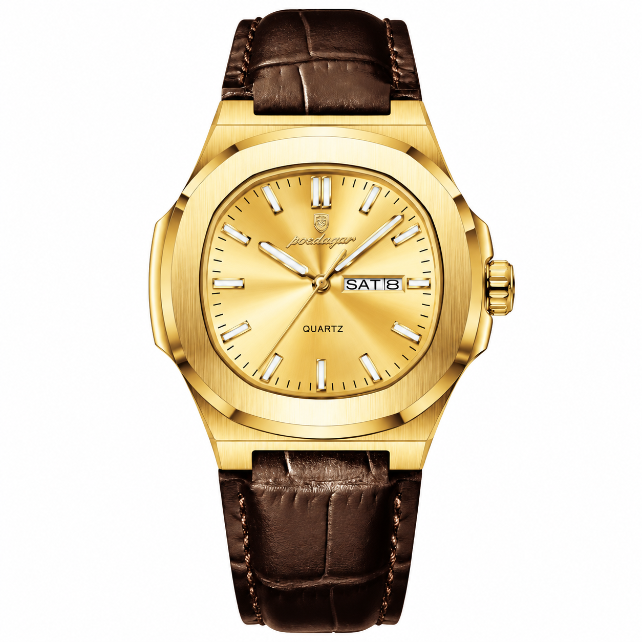 RELOJ POEDAGAR 853 CASUAL PARA HOMBRE DE CUERO COLOR DORADO Y MARRON POE-57 - 1