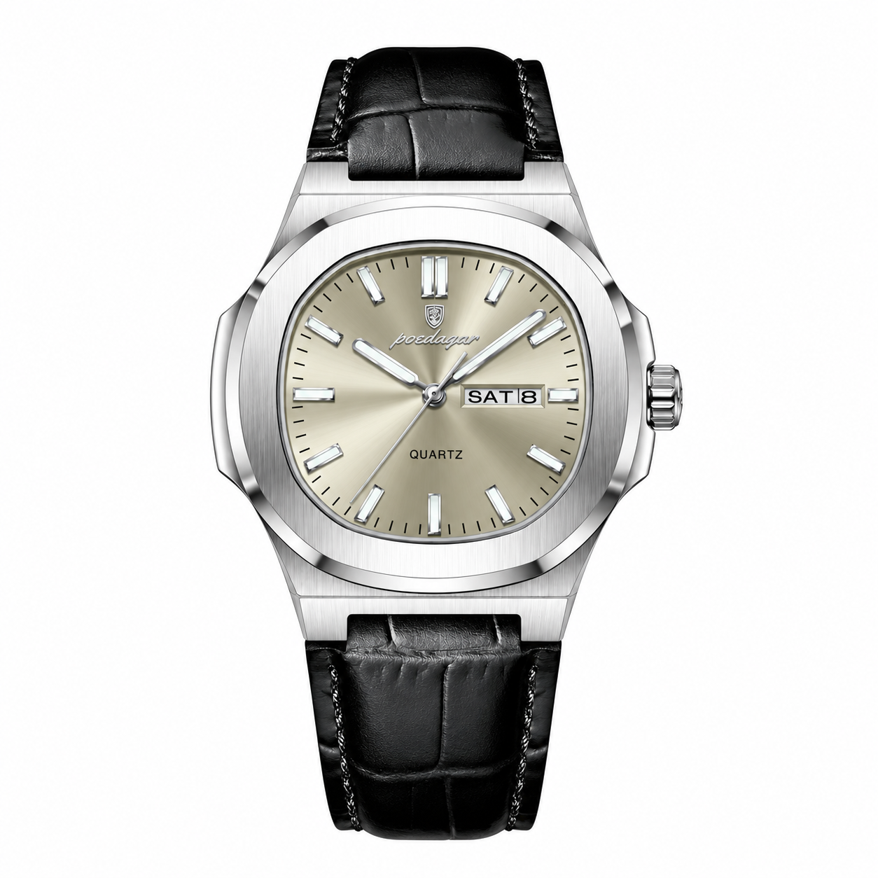 RELOJ POEDAGAR 853 CASUAL PARA HOMBRE DE CUERO COLOR VERDE LIMON NEGRO Y PLATEADO POE-58 - 1