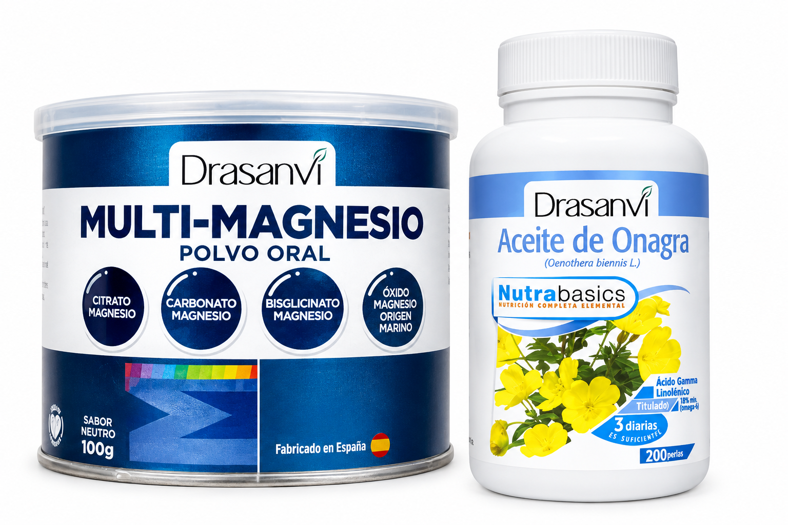 DUO PACK MULTI-MAGNESIO X 100 GR + ACEITE DE ONAGRA X 200 CÁPSULAS BLANDAS - DRASANVI - 1