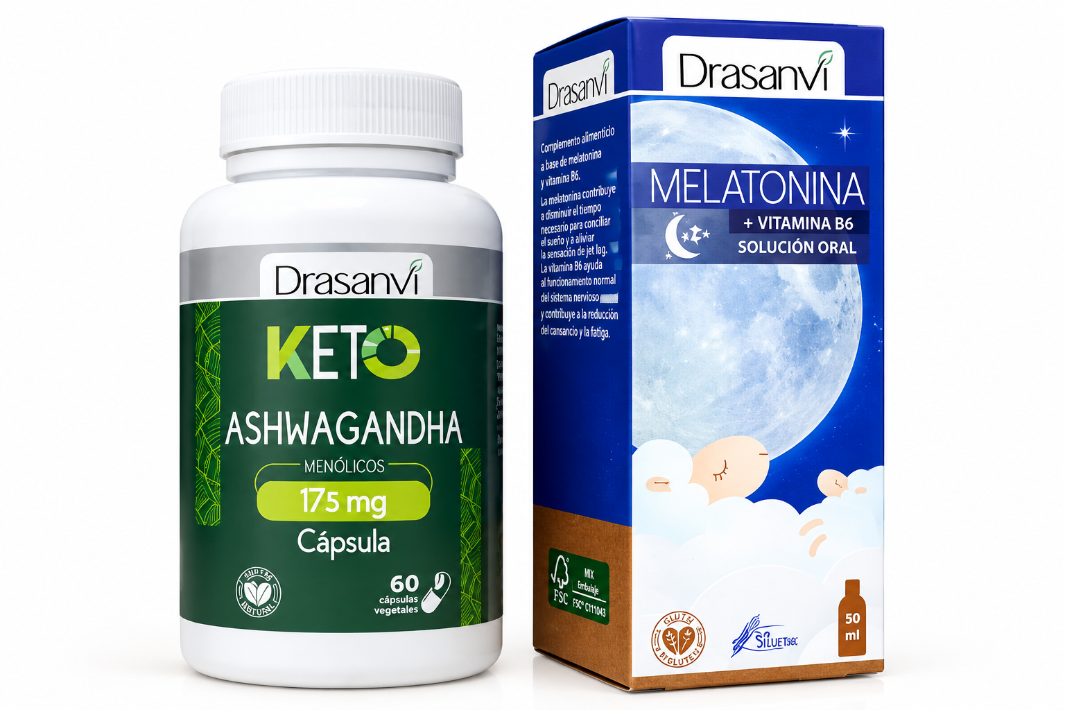 DUO PACK ASHWAGANDHA X 60 CÁPSULAS + MELATONINA + VIT B6 SOLUCIÓN ORAL X 50 ML ADULTOS - DRASANVI - 1