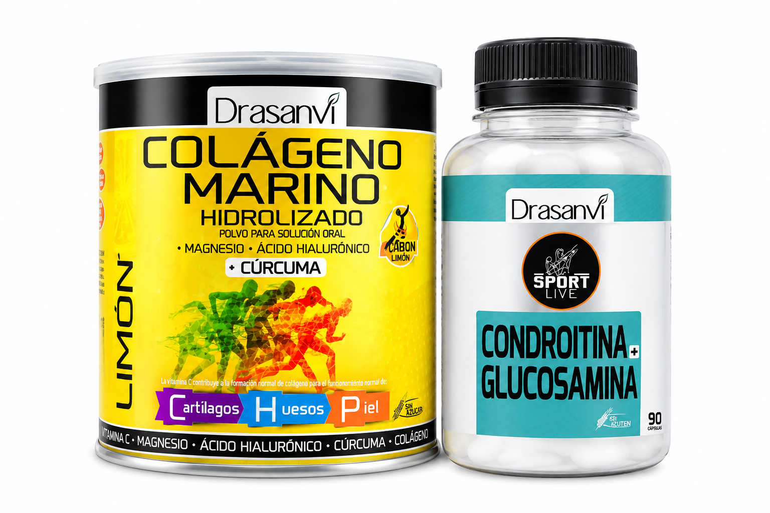 DUO PACK COLÁGENO MARINO CÚRCUMA X 300 GR + CONDROITINA CON GLUCOSAMINA X 90 CÁPSULAS - DRASANVI - 1