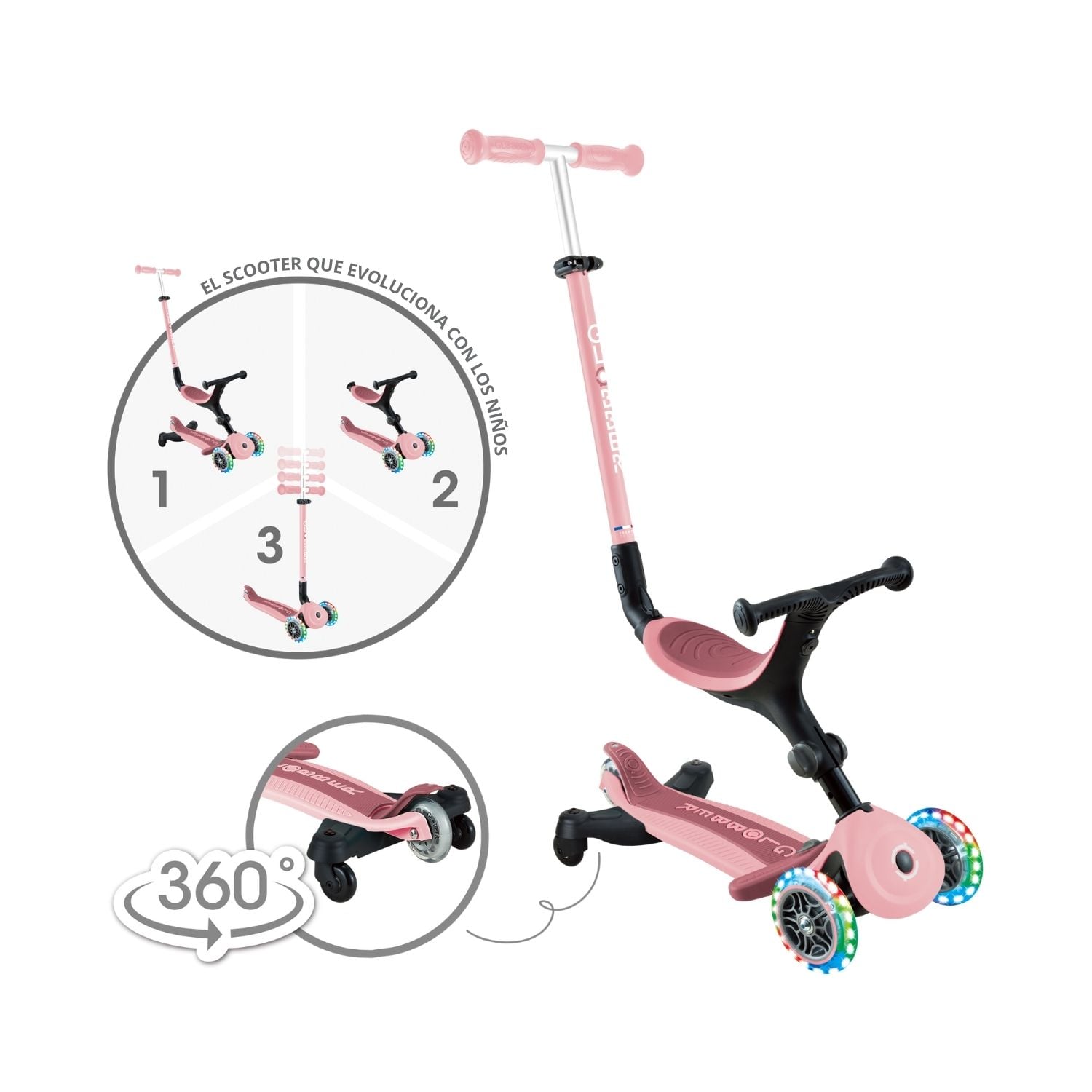 GLOBBER GO UP ACTIVE LED 360 ROSADO PASTEL - 1