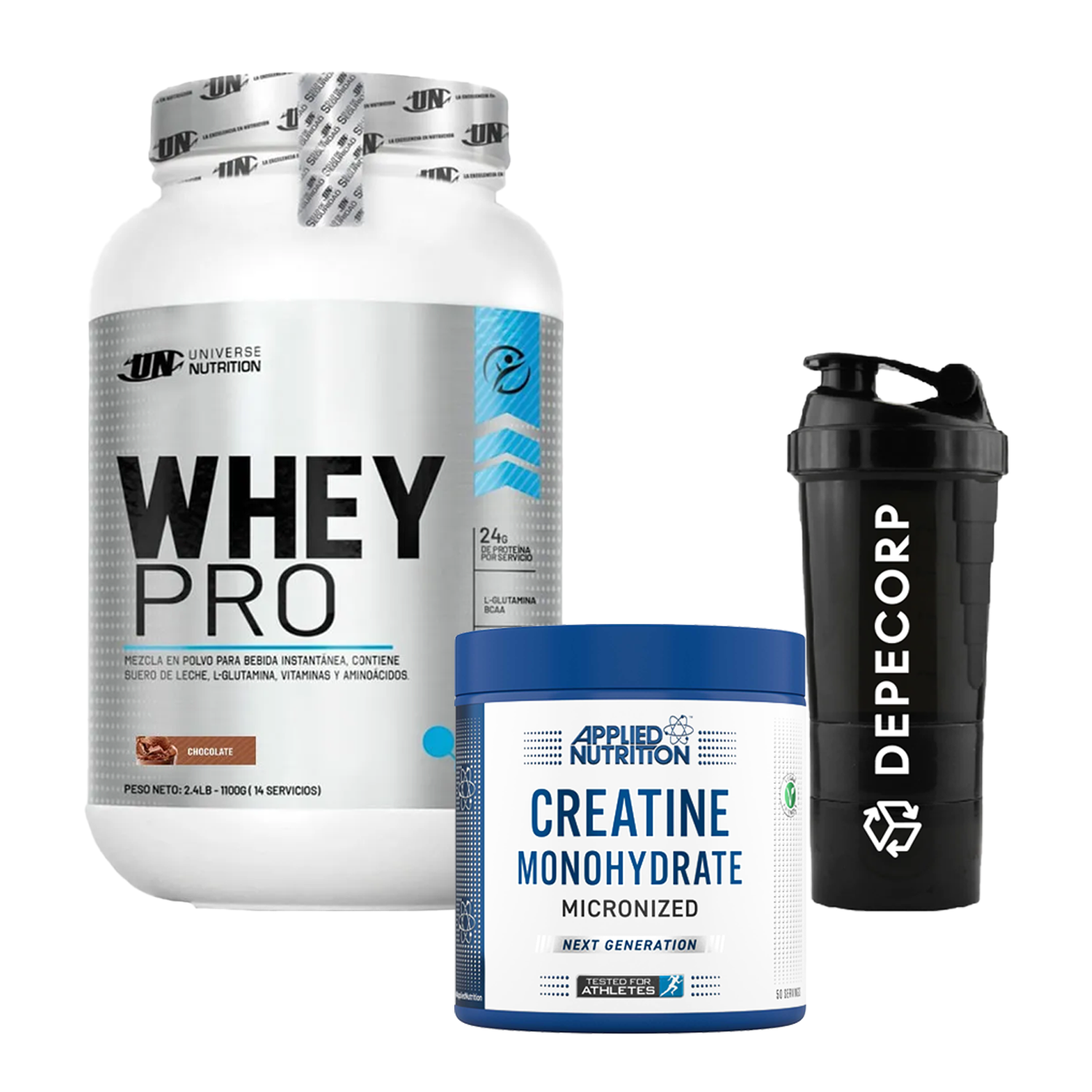 WHEY PRO 1KG CHOCOLATE + CREATINA APPLIED NUTRITION 250GR + SHAKER - 1