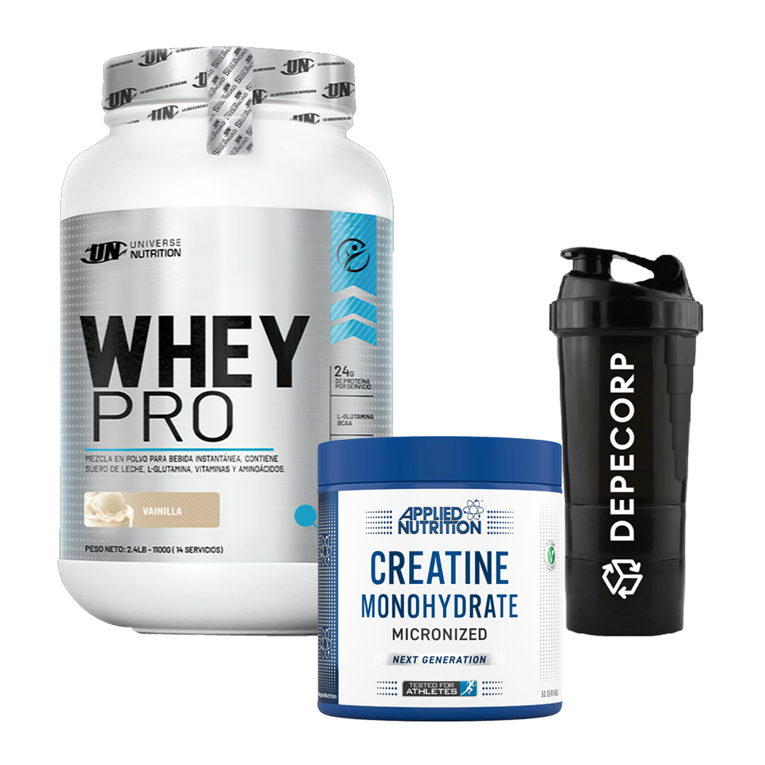 WHEY PRO 1KG VAINILLA + CREATINA APPLIED NUTRITION 250GR + SHAKER - 1