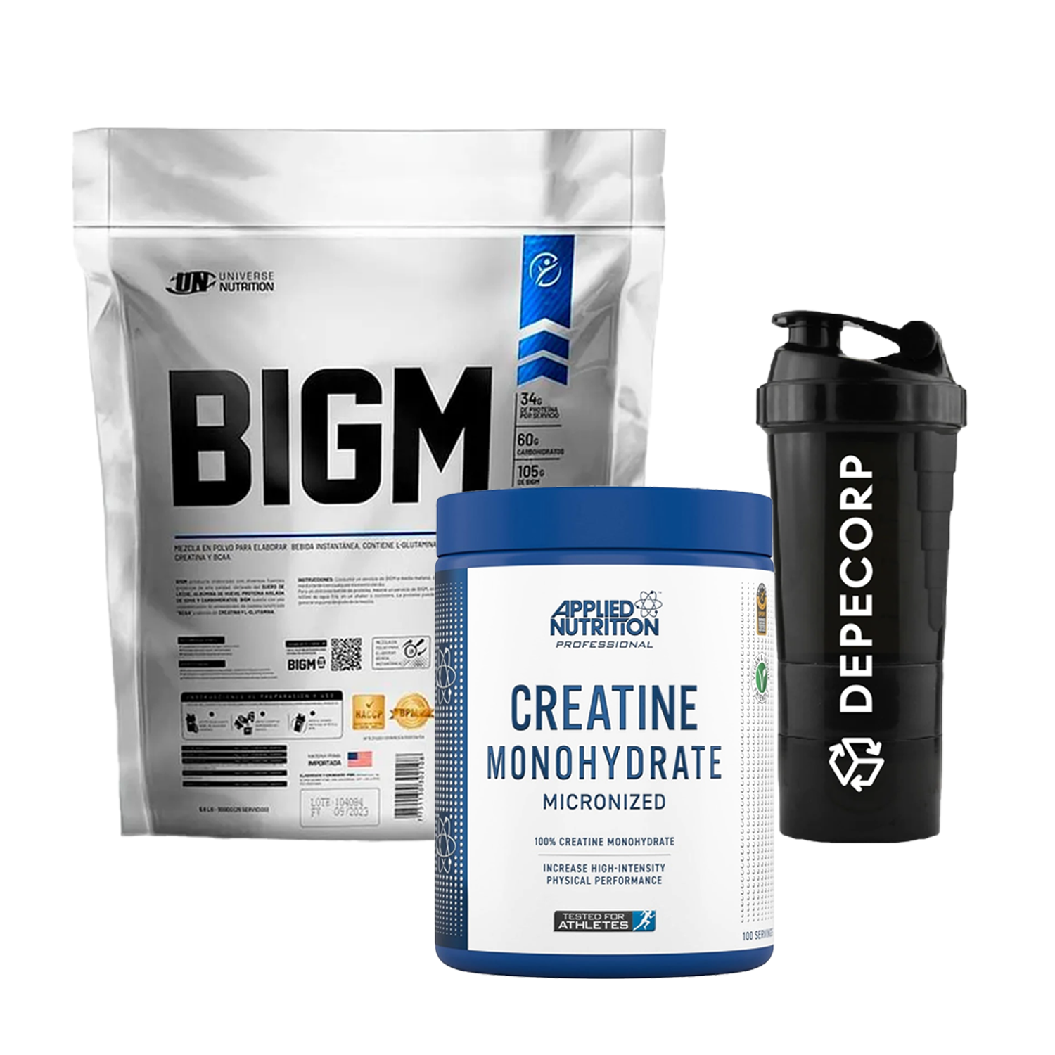 BIGM 3KG CHOCOLATE + CREATINA APPLIED NUTRITION 500GR + SHAKER - 1