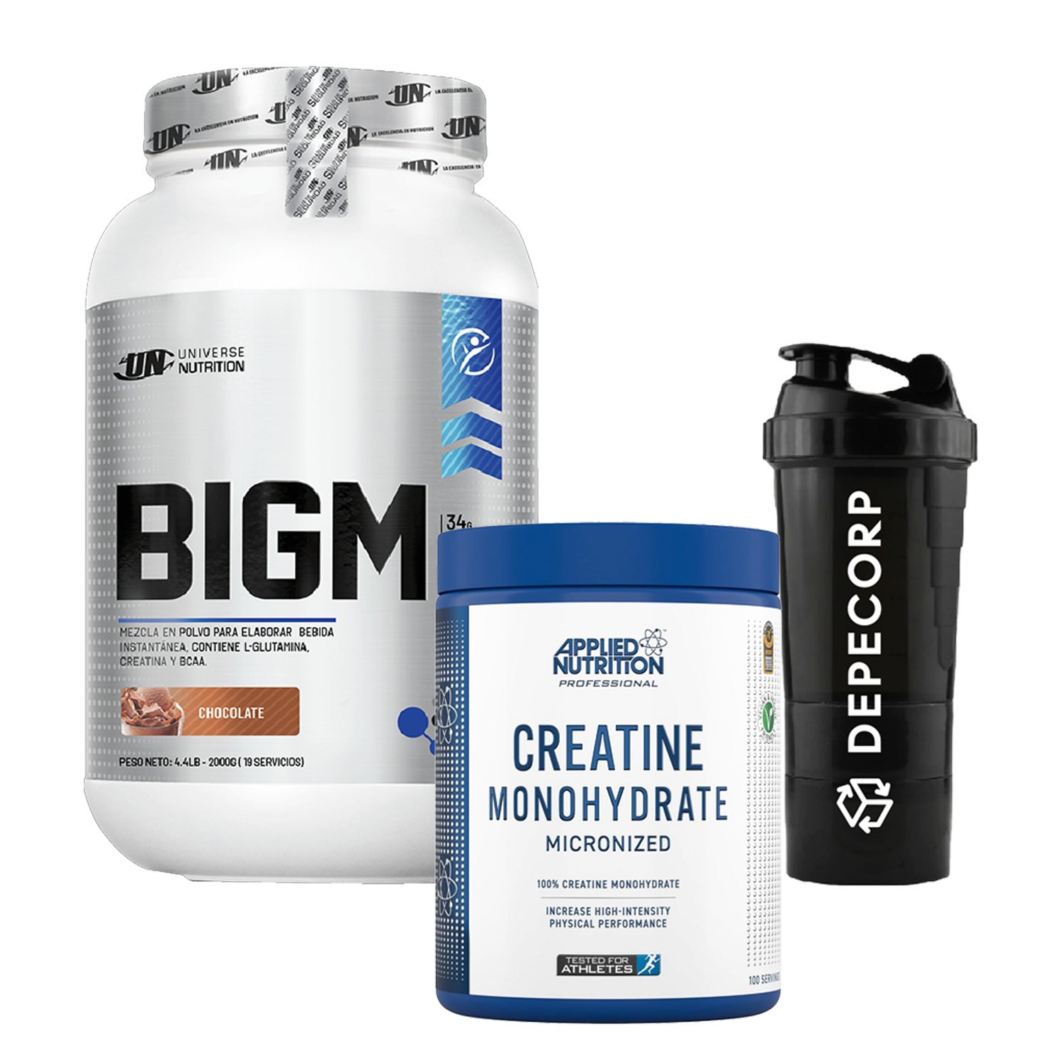 BIGM 2KG CHOCOLATE + CREATINA APPLIED NUTRITION 500GR + SHAKER - 1