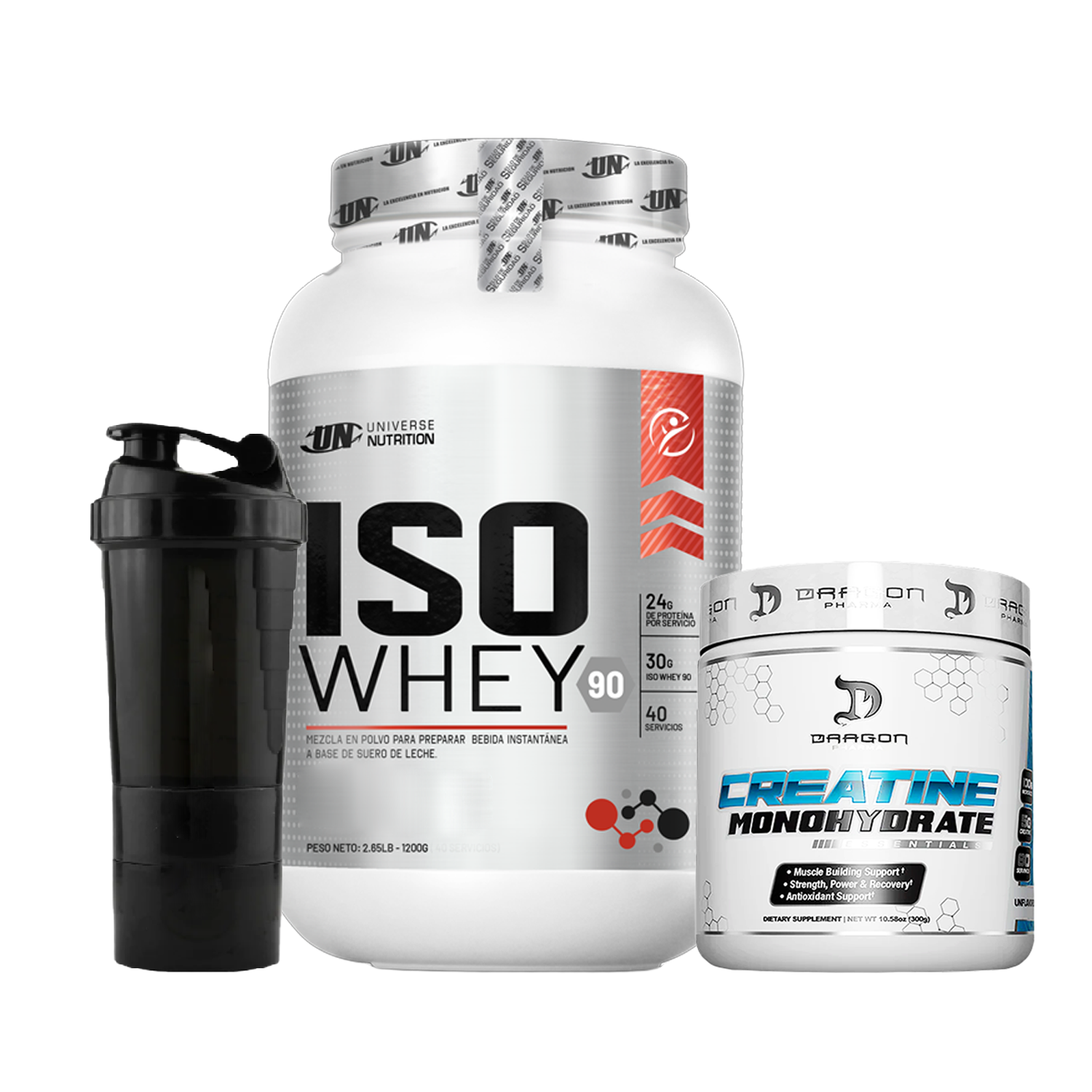 ISO WHEY 1.1KG CHOCOLATE + CREATINA DRAGON PHARMA 300GR + SHAKER - 1