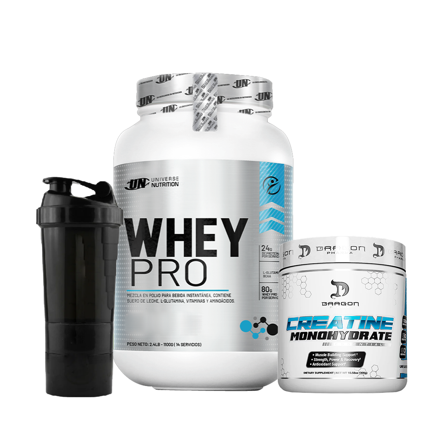 WHEY PRO 1KG CHOCOLATE + CREATINA DRAGON PHARMA 300GR + SHAKER - 1