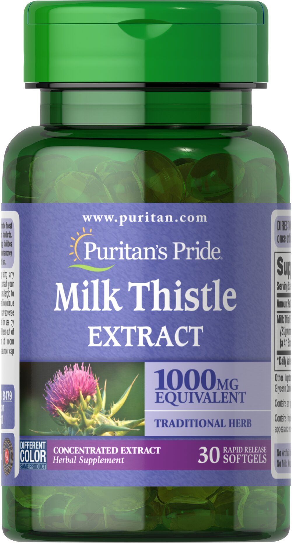 MILK THISTLE SUPLEMENTO CARDO MARIANO 1000MG PURITANS PRIDE 180 CÁPSULAS BLANDAS - 1