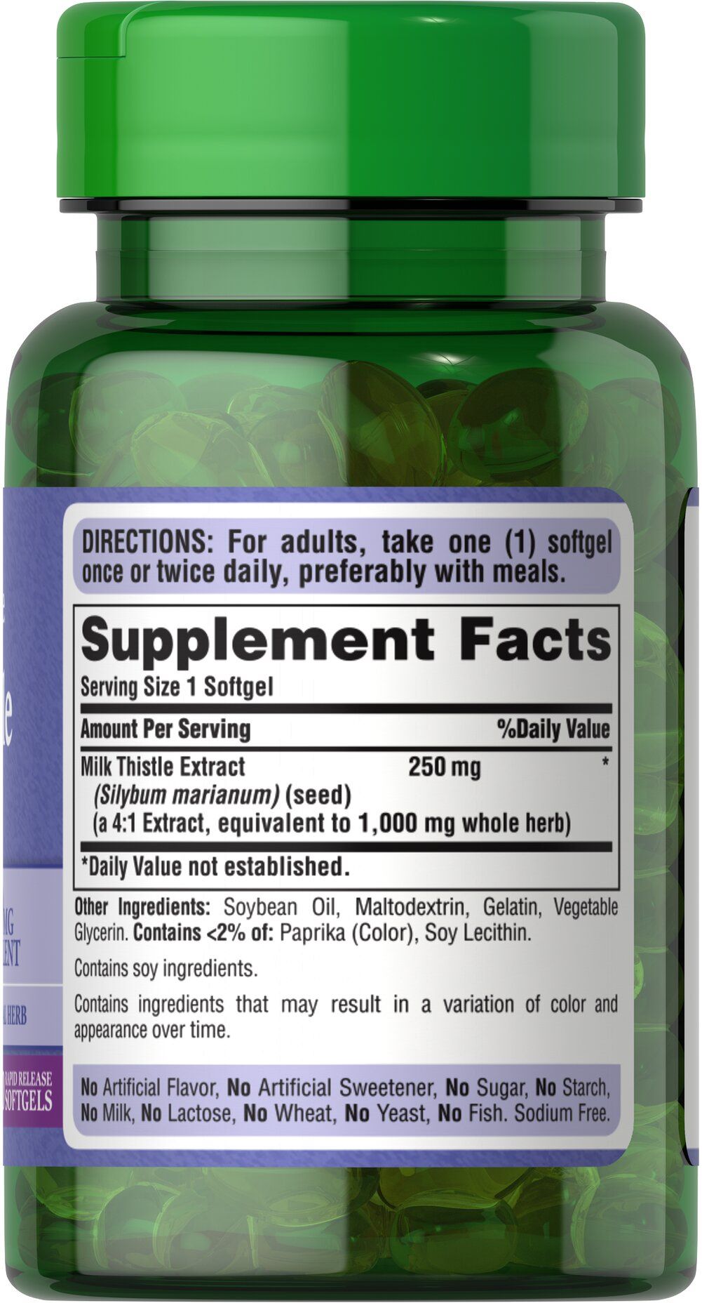 MILK THISTLE SUPLEMENTO CARDO MARIANO 1000MG PURITANS PRIDE 180 CÁPSULAS BLANDAS - 2
