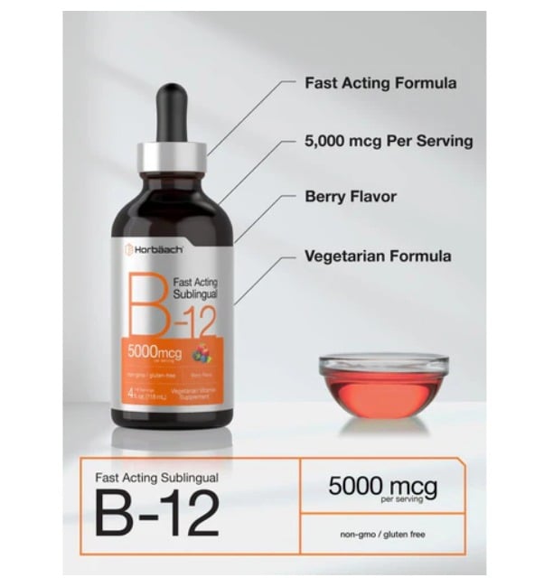 VITAMINA B12 LÍQUIDA 5000 MCG | SUPLEMENTO ENERGÉTICO NATURAL 4 OZ - 3