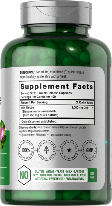 HORBACH MILK THISTLE 3000MG CÁPSULAS SUPLEMENTO CARDO MARINO 300 CAPSULAS - 2