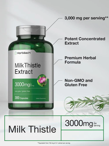 HORBACH MILK THISTLE 3000MG CÁPSULAS SUPLEMENTO CARDO MARINO 300 CAPSULAS - 3