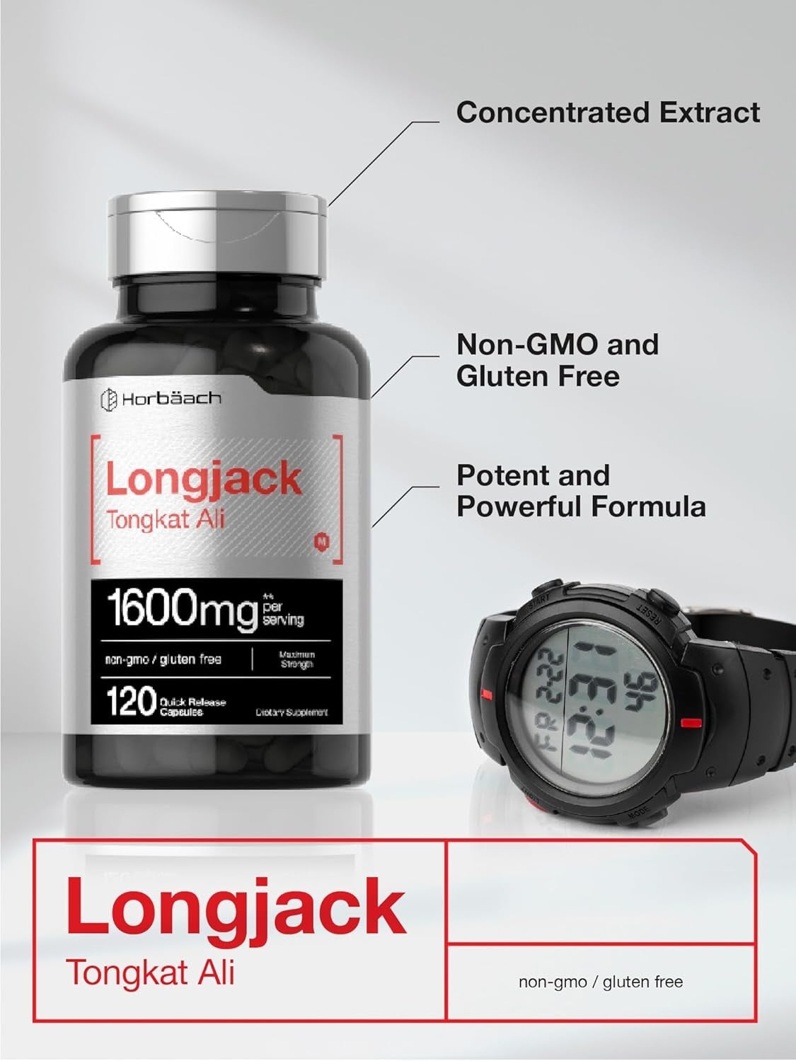 LONGJACK TONGKAT ALI 1600 MG – HORBÄACH 120 CÁPSULAS MAXIMA POTENCIA - 3