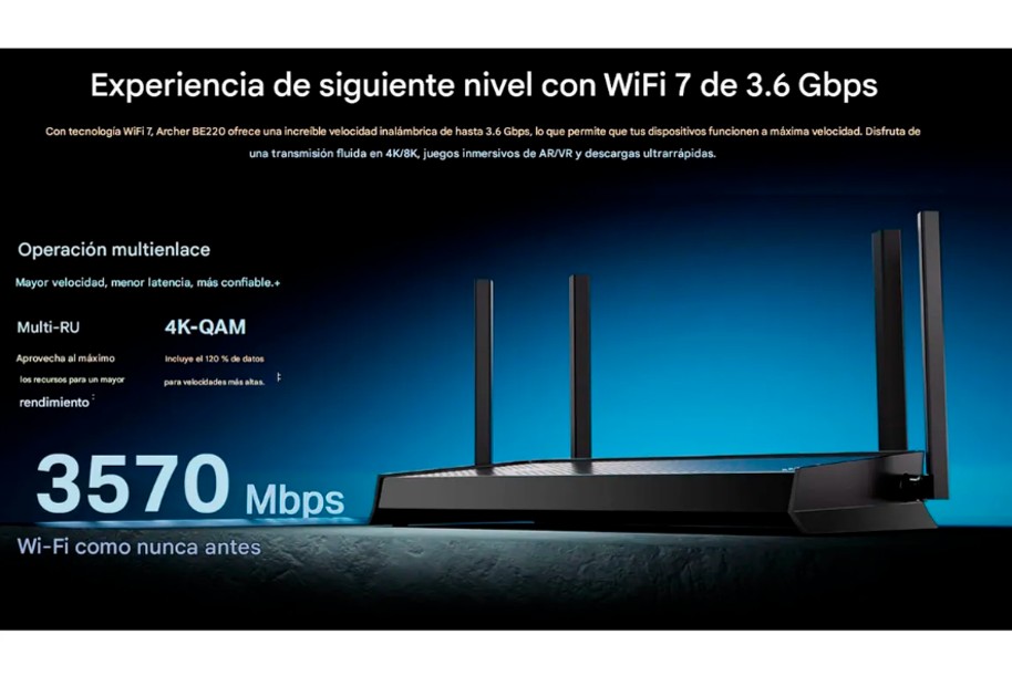 TP-LINK ARCHER BE220 ROUTER WI-FI 7 DE DOBLE BANDA BE3600 - 2