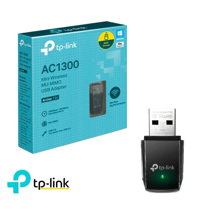ADAPTADOR DE RED WIFI TP-LINK USB INALÁMBRICO 2 BANDAS ARCHER T3U AC1300 - 1