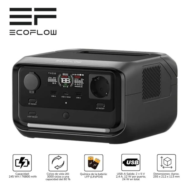 BATERÍA DE EXTERNA ECOFLOW RIVER 3 PLUS 600W DE 572WH PUERTO USB-C DE 140W - 1