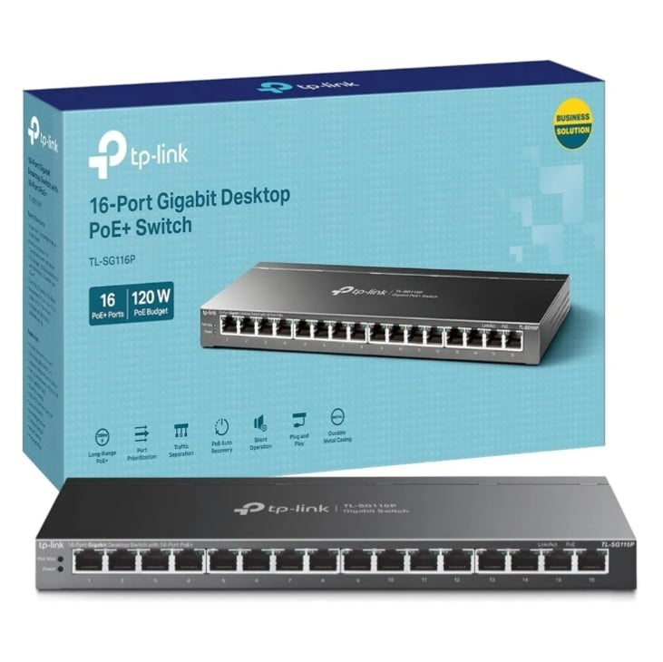 TP-LINK - SWITCH TL-SG116P DE 16 PUERTOS GIGABIT (16 PUERTOS POE+) - 1