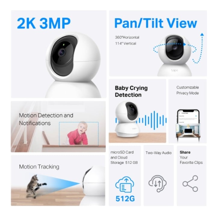TAPO C210
CÁMARA DE VIGILANCIA WI-FI DE 360 GRADOS CON VISTA 2K 3MP Y DETECCIÓN IA - 3