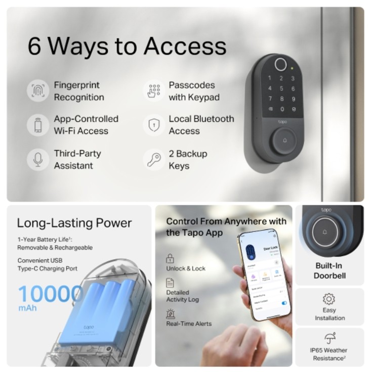 CERRADURA INTELIGENTE TAPO DL110 HUELLA WIFI DEADBOLT - 2