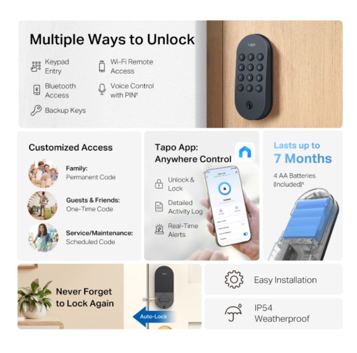 CERRADURA INTELIGENTE TAPO DL100 WIFI BLUETOOTH KEYPAD - 3