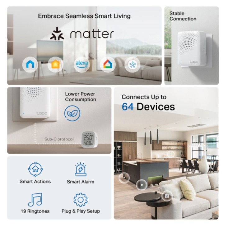 HUB TP-LINK TAPO H100 V1 HASTA 64 EQUIPOS CON ALARMA Y TIMBRE SMART - 2