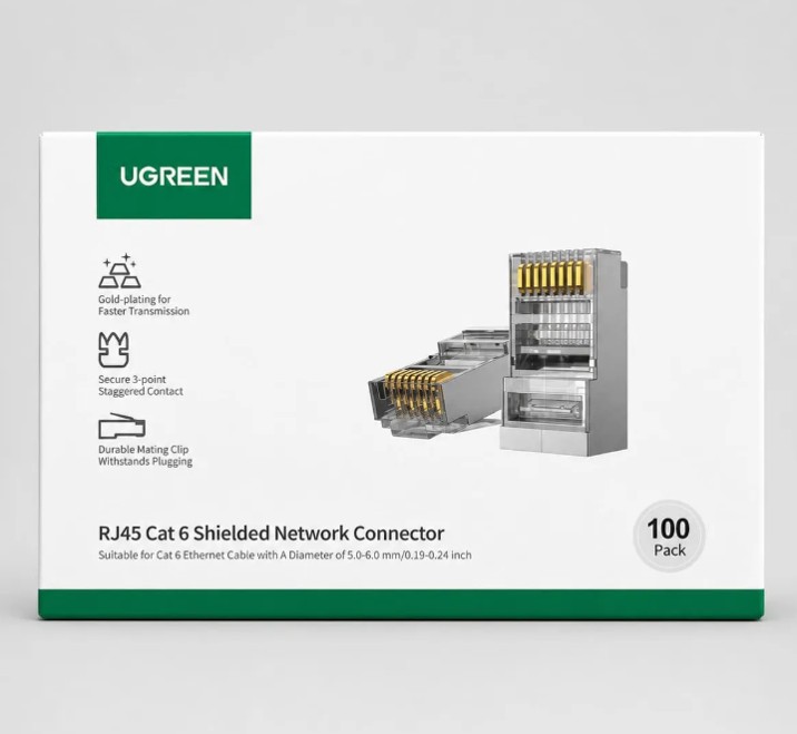 CONECTOR RJ45 UGREEN NW111 CAT6 METAL BLINDADO 8P8C PACK 100 UNIDADES - 1