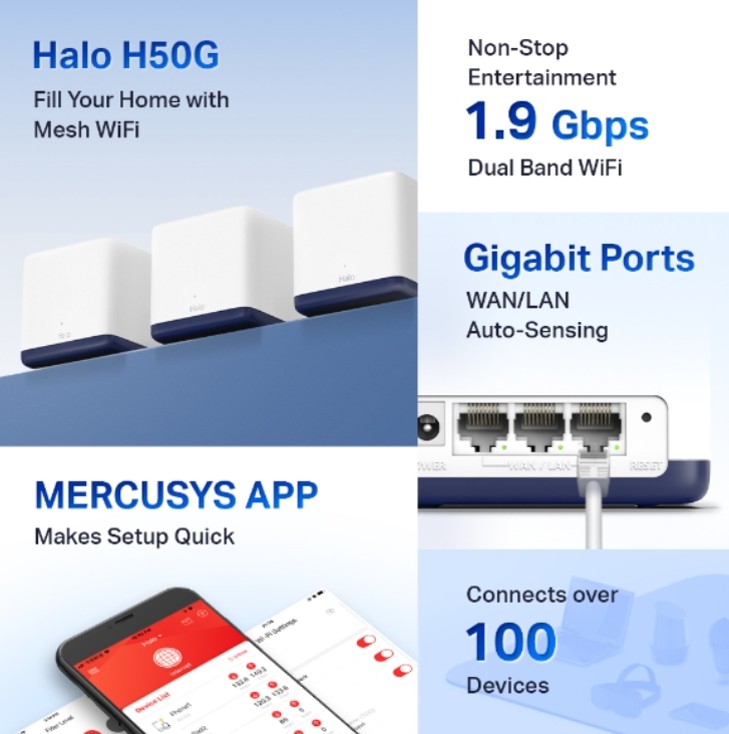 HALO H50G(3-PACK)
SISTEMA WI-FI 5 MESH AC1900 PARA TODO EL HOGAR - 3