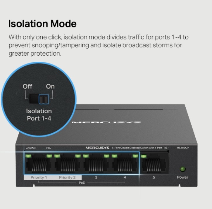 MS105GP
SWITCH DE ESCRITORIO GIGABIT DE 5 PUERTOS CON 4 PUERTOS POE+ - 4