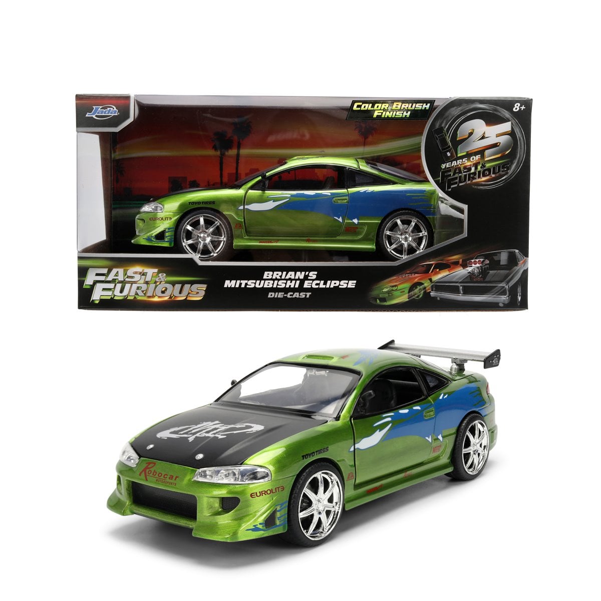 JADA: DIE-CAST METAL VEHICLE | FAST AND FURIOUS 25TH ANNIVERSARY - BRIAN'S MITSUBISHI ECLIPSE - ESCALA 1:24 - 2
