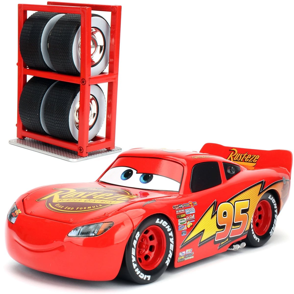 JADA: DIE-CAST METAL VEHICLE WITH TIRE RACK | DISNEY PIXAR CARS 3 - LIGHTNING MCQUEEN - ESCALA 1:24 - 1
