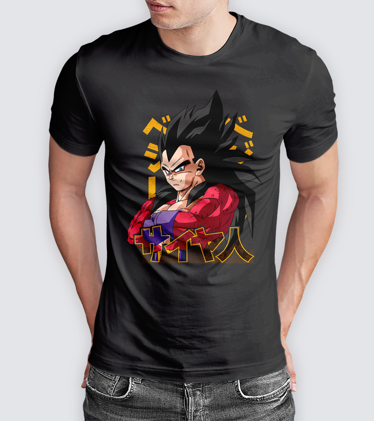 POLO MANGA CORTA UNISEX NEGRO ANIME CLUBDESING DRAGON BALL VEGETA SS4 - 1