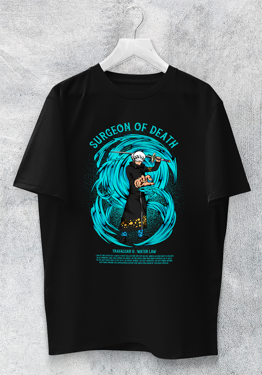POLO MANGA CORTA UNISEX NEGRO ANIME CLUBDESIGN ONE PIECE TRAFALGAR LAW - 1