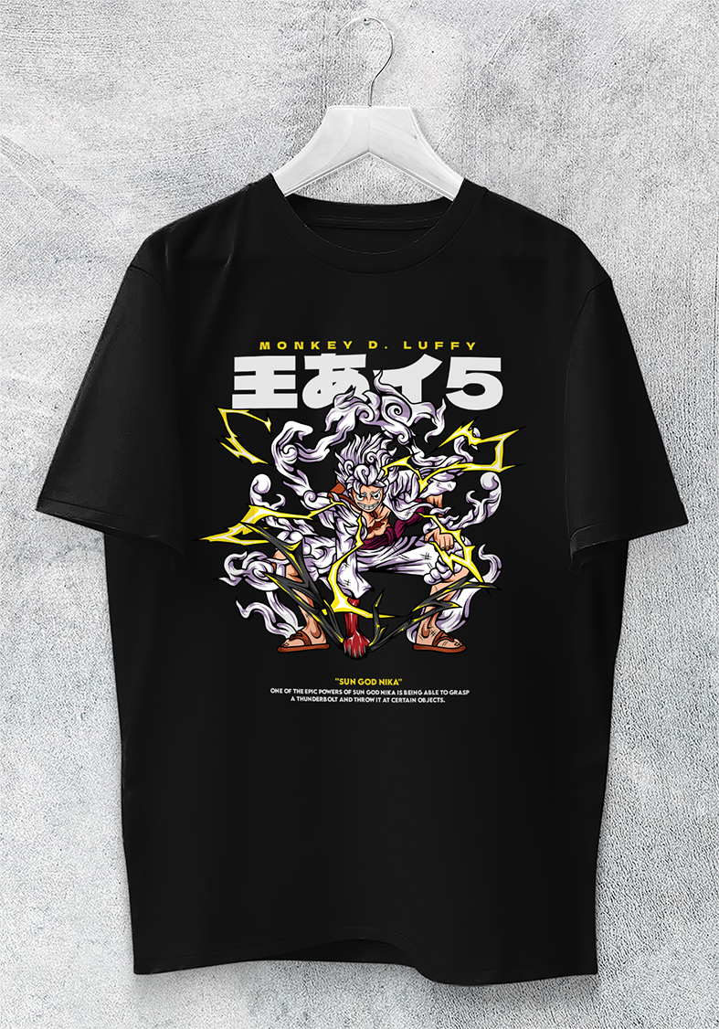 POLO MANGA CORTA UNISEX NEGRO ANIME CLUBDESIGN ONE PIECE LUFFY GEAR 5 - 1