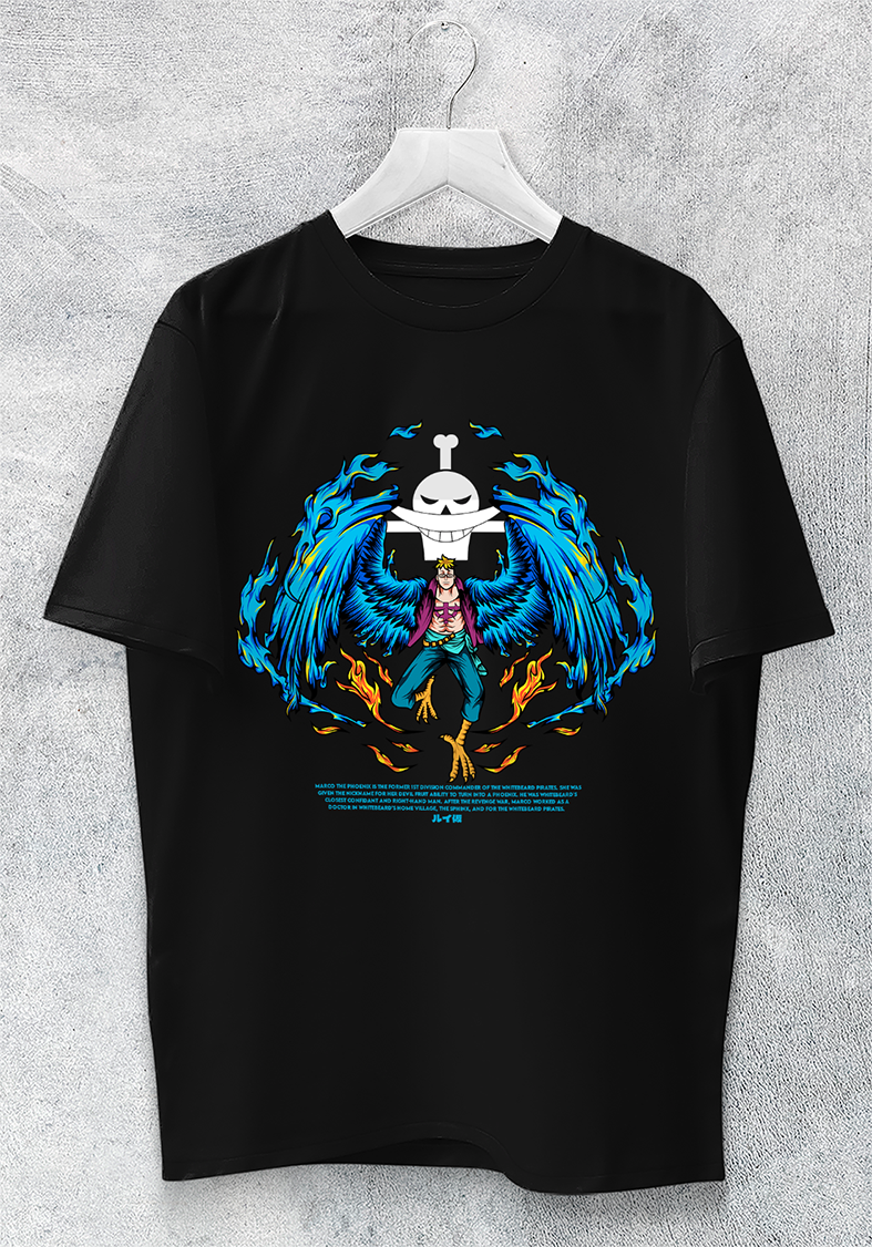POLO MANGA CORTA UNISEX NEGRO ANIME CLUBDESIGN ONE PIECE MARCO - 1
