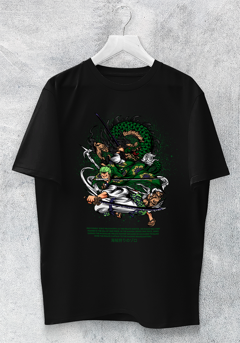 POLO MANGA CORTA UNISEX NEGRO ANIME CLUBDESIGN ONE PIECE ZORO RORONOA - 1