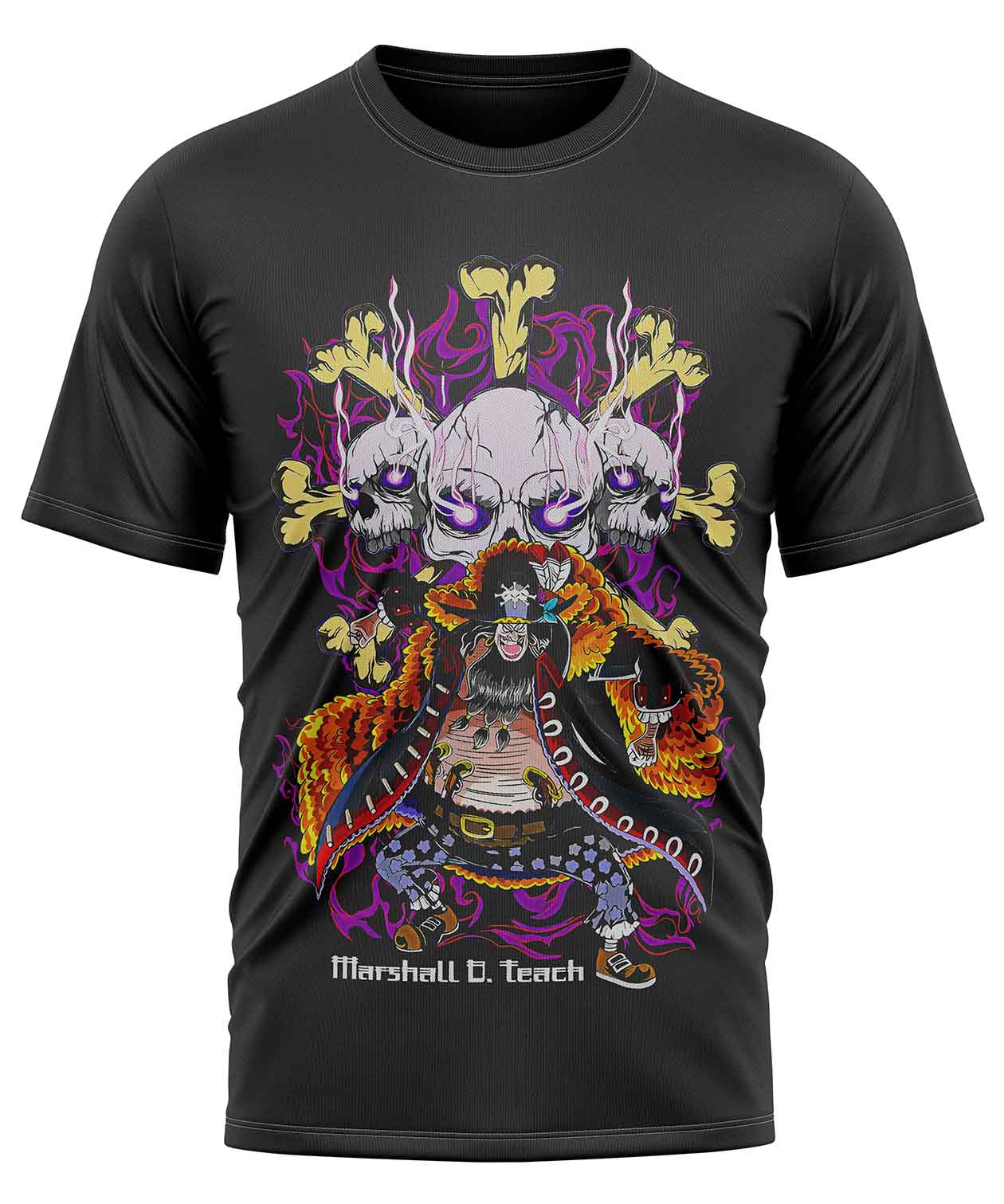 POLO MANGA CORTA UNISEX NEGRO ANIME CLUBDESIGN ONE PIECE MARSHALL D TEACH - 1