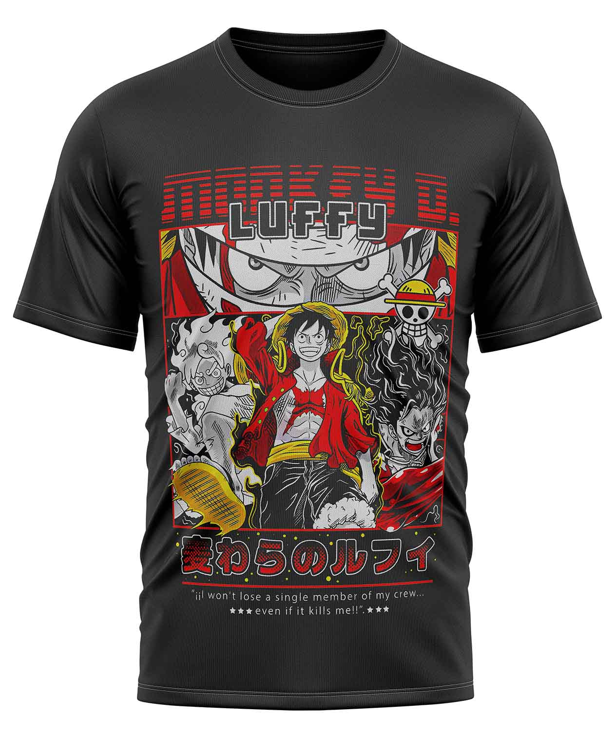 POLO MANGA CORTA UNISEX NEGRO ANIME CLUBDESIGN ONE PIECE LUFFY - 1