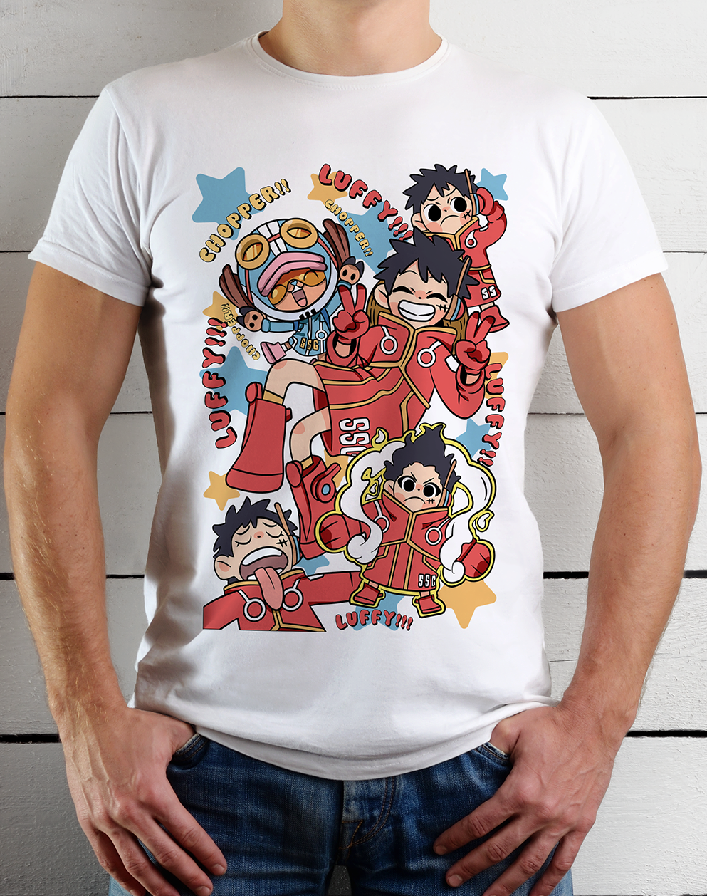 POLO MANGA CORTA UNISEX BLANCO ANIME CLUBDESIGN ONE PIECE LUFFY EGGHEAD - 1
