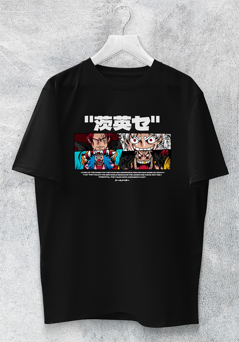 POLO MANGA CORTA UNISEX NEGRO ANIME CLUBDESIGN ONE PIECE YONKOU - 1