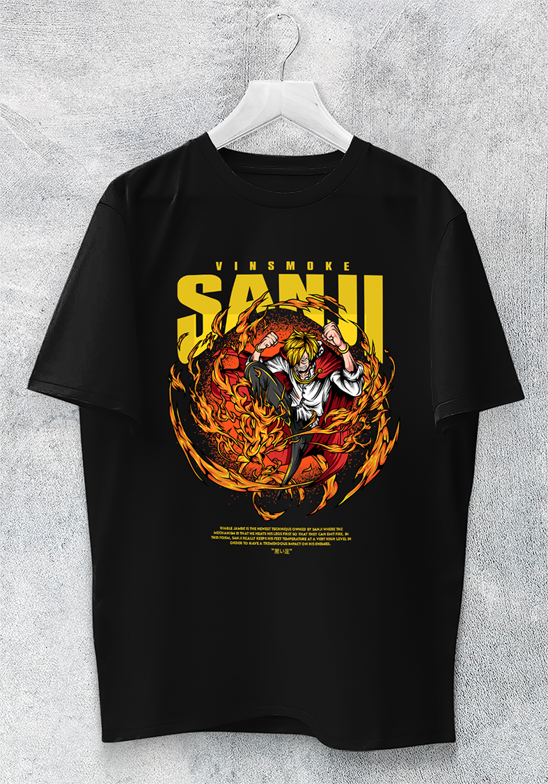 POLO MANGA CORTA UNISEX NEGRO ANIME CLUBDESIGN ONE PIECE VINSMOKE SANJI - 1