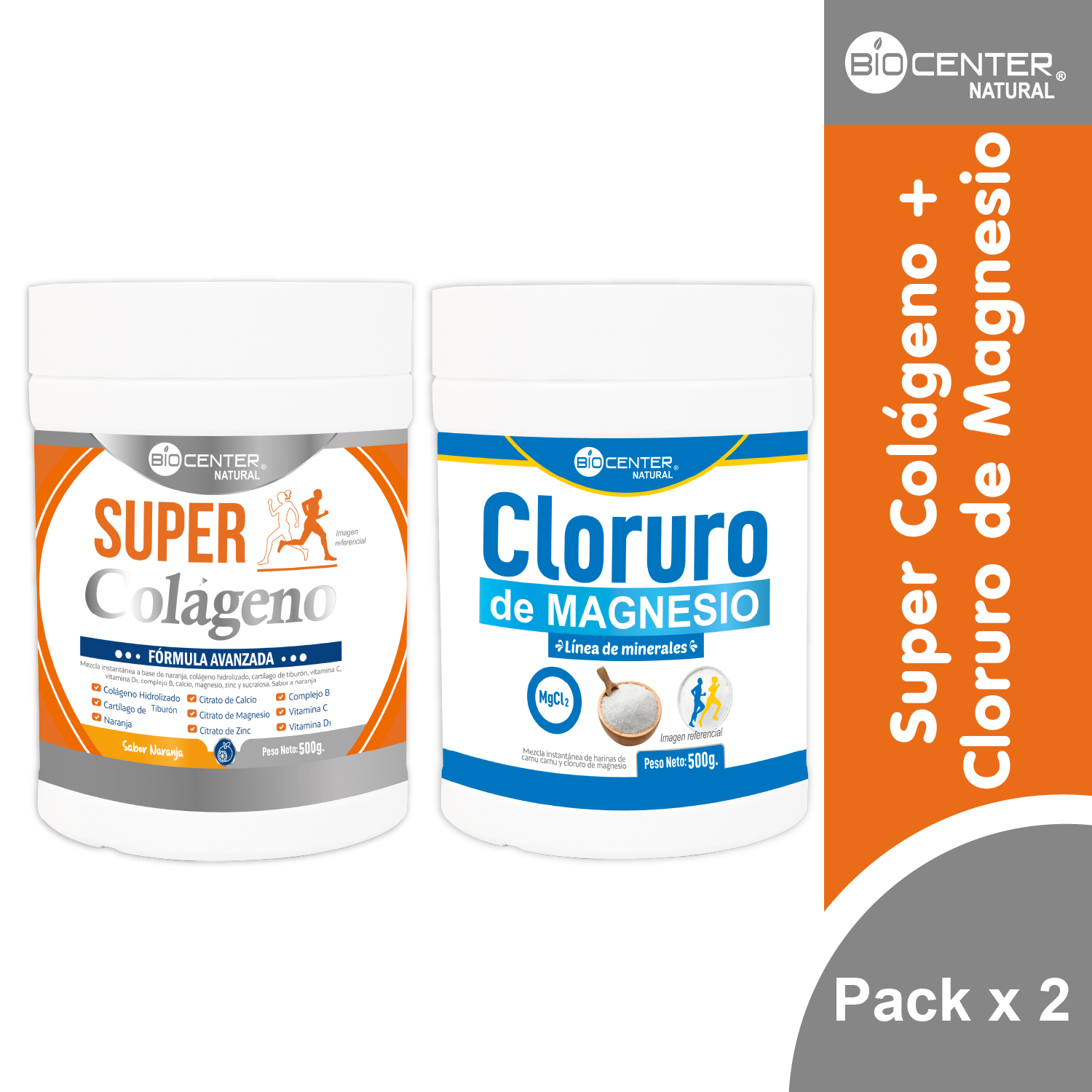 PACK BIOCENTER - SUPER COLÁGENO X 500G + CLORURO DE MAGNESIO X 500G - 1