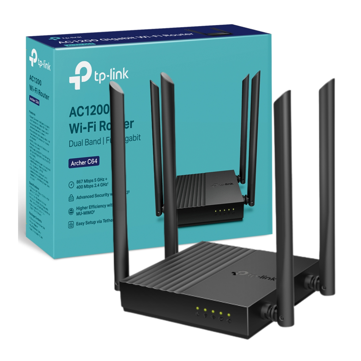 ROUTER TP-LINK TL-ARCHER C64 TPLINK ARCHER C64 MU-MIMO 5 GHZ 2,4 GHZ AC1200 - 1