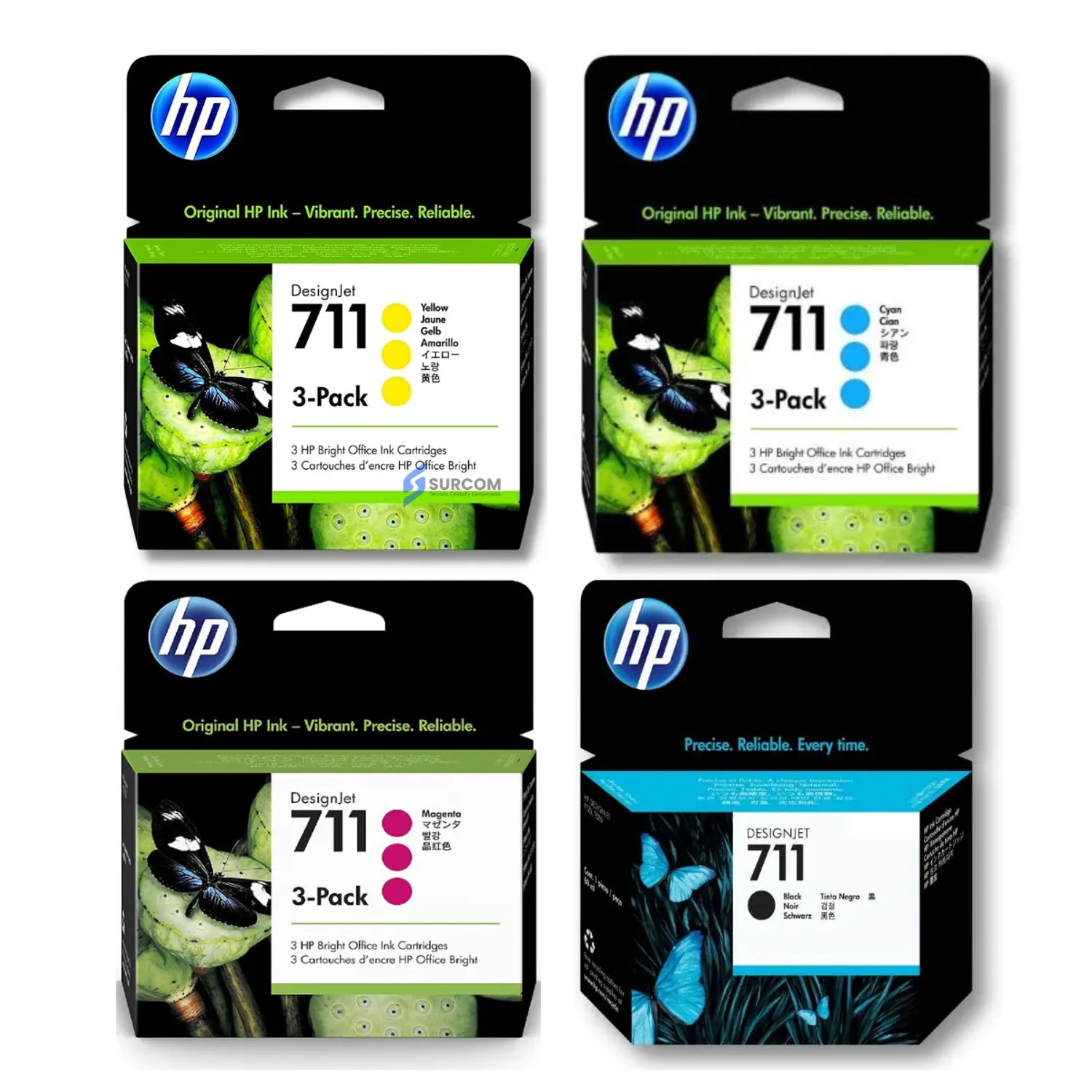 KIT TINTA HP 711 3PACK CIAN MAGENTA AMARILLO + NEGRO 80ML - 2